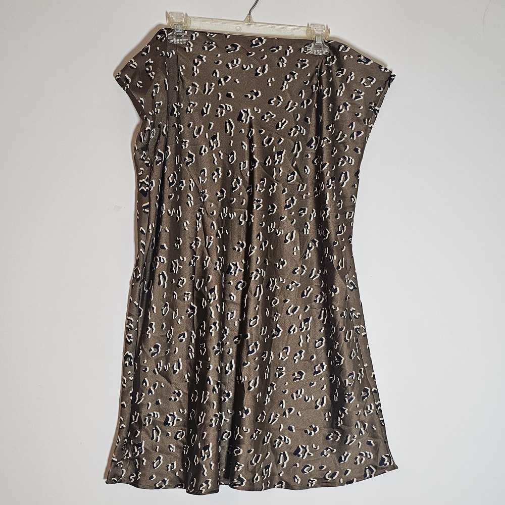 Hayden LA Skirt Womens 3XL Brown Animal Print Slip Satin Midi Plus Leopard Olive